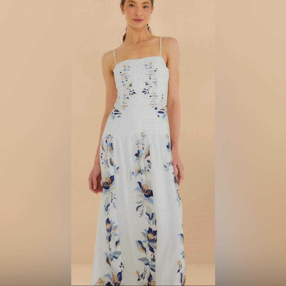 FARMRio Floral Embroidered White Dress